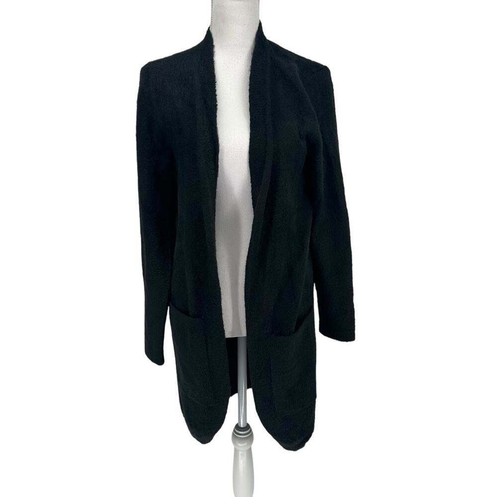 Soma Wknd Eyelash Black Open Front Super Soft Cardigan Sz Small